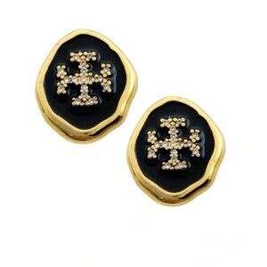 Tory Burch black enamel resin stud earrings inspired